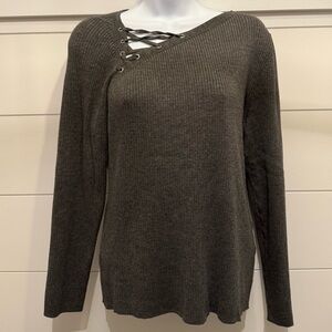 INC International Concepts Charcoal Lace-Up Sweater, Women’s L